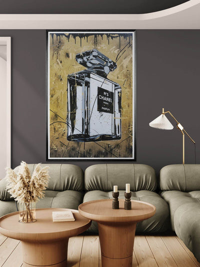 Abstract Chanel N°5 Art Print - Luxury Perfume Wall Art in Premium Mounted Frame - Vibrantwalls