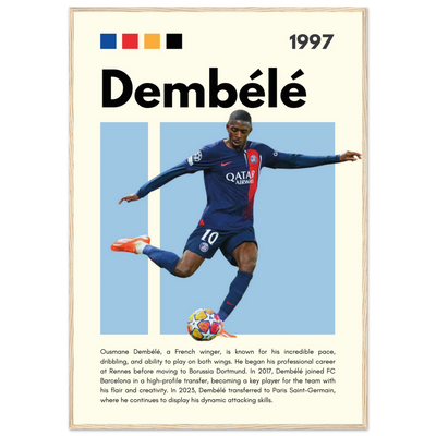 Ousmane Dembélé PSG Soccer Framed Poster – Dynamic Football Art Print in Multiple Sizes & Frame Styles 70x100 cm 28x40″ Wood frame Vibrantwalls