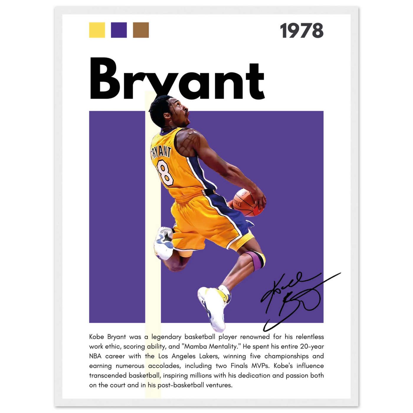 Kobe Bryant Black Mamba Lakers Vintage Poster 45x60 cm 18x24″ White frame Vibrantwalls