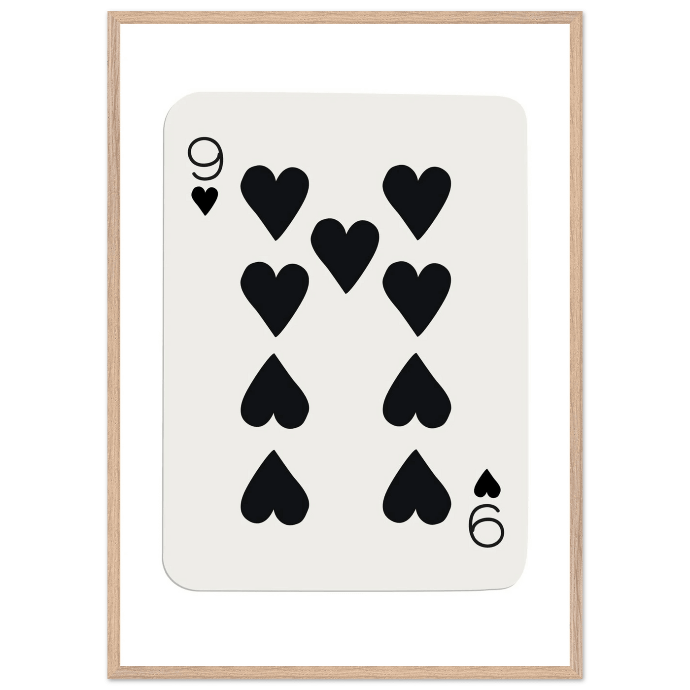 Minimalist Nine of Hearts Poker Card Print - Mounted Framed Eco-Friendly Wall Art in Various Sizes & Frame Finishes - Vibrantwalls
