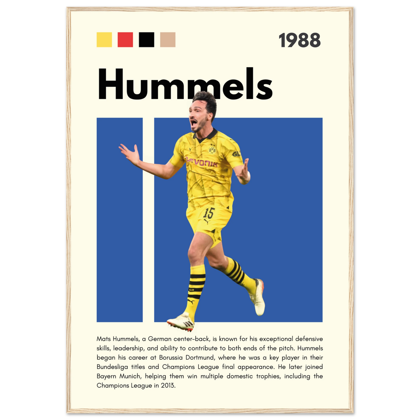 Mats Hummels Borussia Dortmund Framed Poster – Modern Football Art Print 70x100 cm 28x40″ Wood frame Vibrantwalls