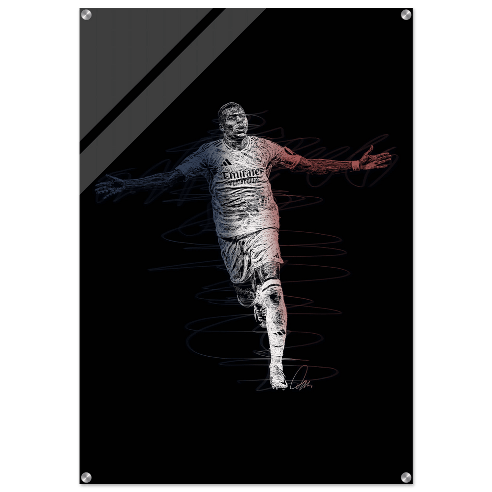 Kylian Mbappé Wall Art Acrylic Print – Dynamic Modern Football Artwork in Various Sizes - Vibrantwalls