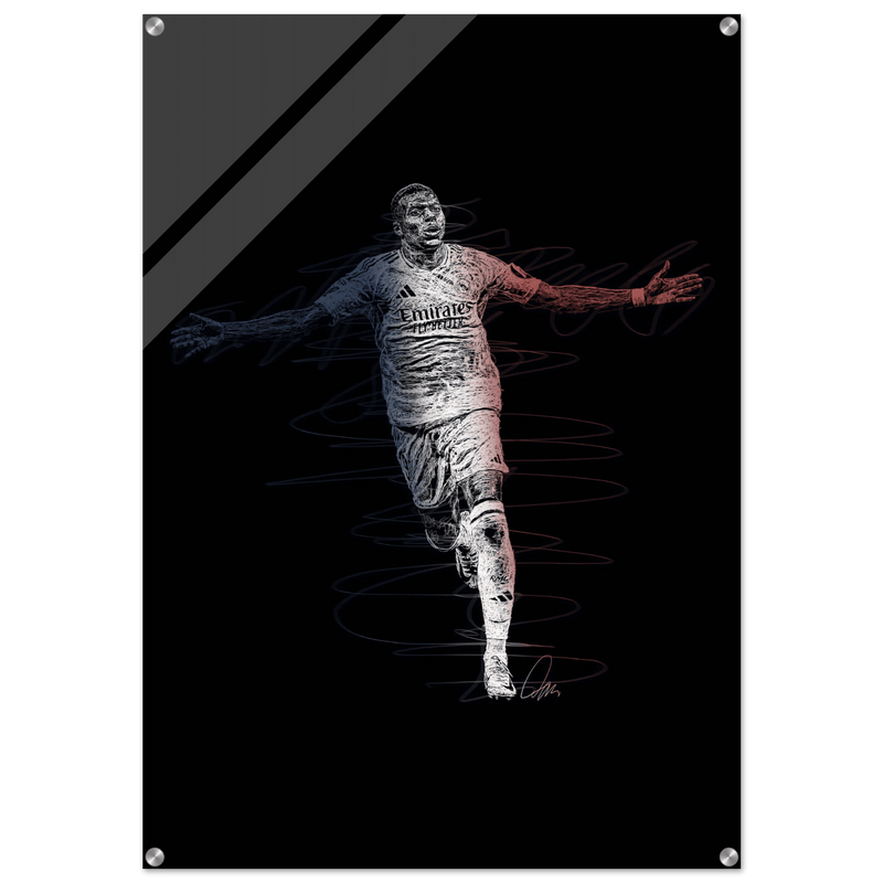 Kylian Mbappé Wall Art Acrylic Print – Dynamic Modern Football Artwork in Various Sizes - Vibrantwalls