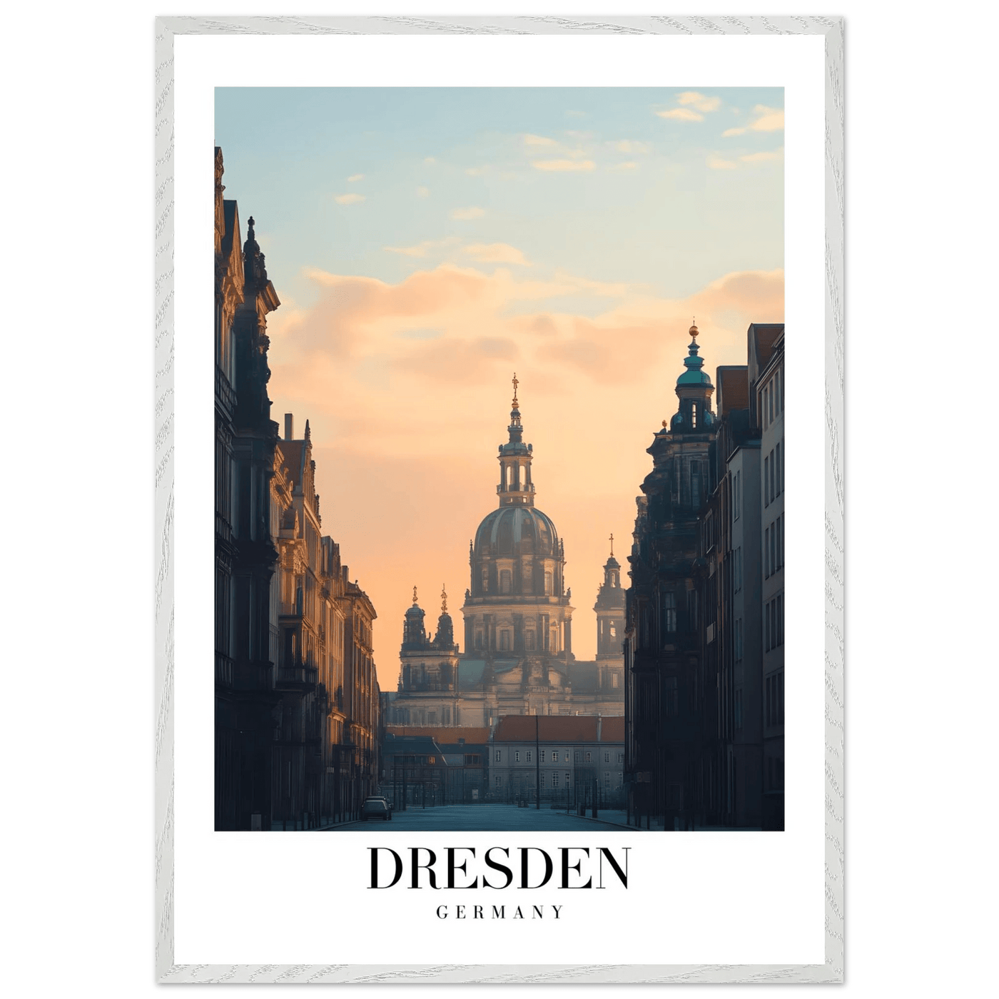Dresden Germany Framed Poster – Warm Sunset Cityscape Wall Art with Wooden Frame Options - Vibrantwalls