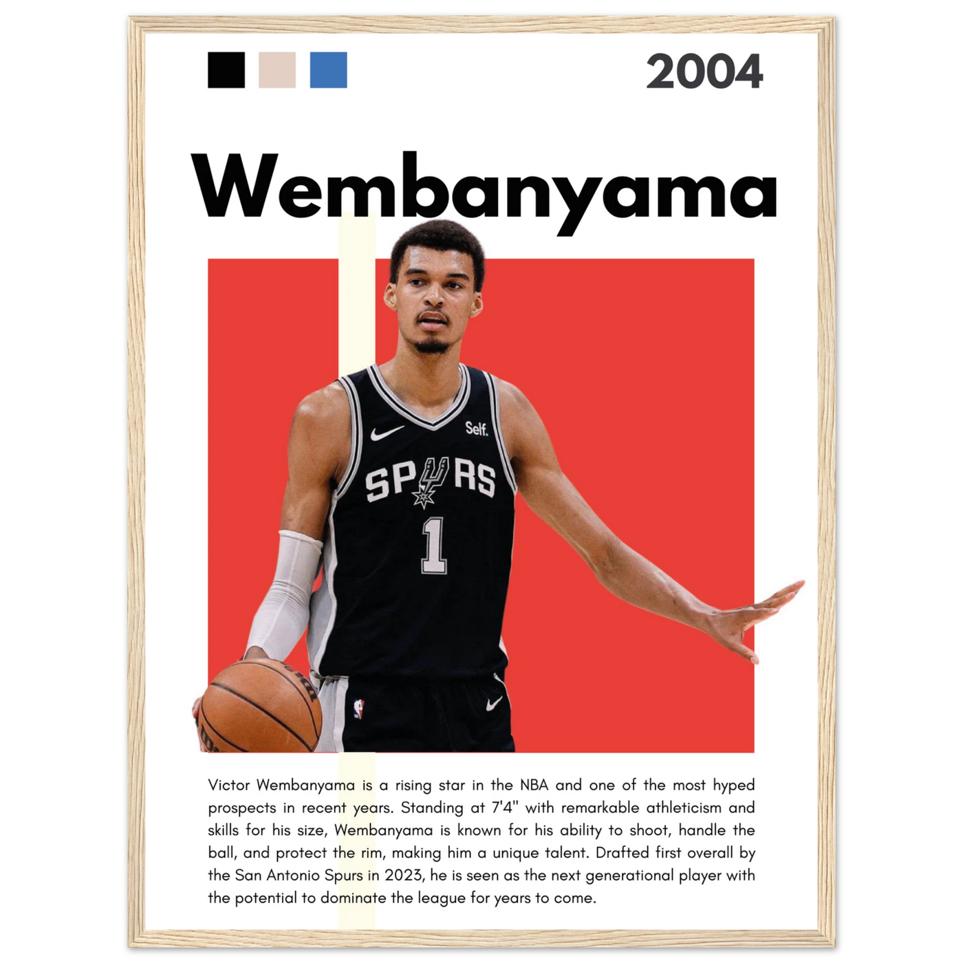 Victor Wembanyama Wemby Spurs Modern Art Print 45x60 cm 18x24″ Wood frame Vibrantwalls
