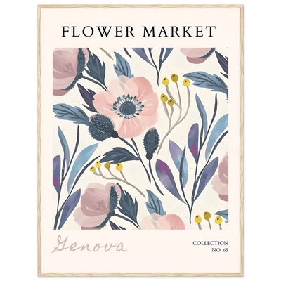Flower Market 'Genova' Framed Poster – Blush & Indigo Floral Art Print | Ready-to-Hang Botanical Decor - Vibrantwalls