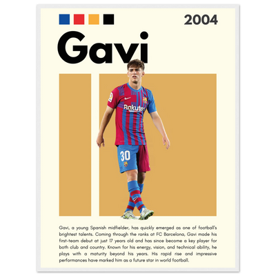 Gavi FC Barcelona Soccer Framed Football Poster 60x80 cm 24x32″ White frame Vibrantwalls