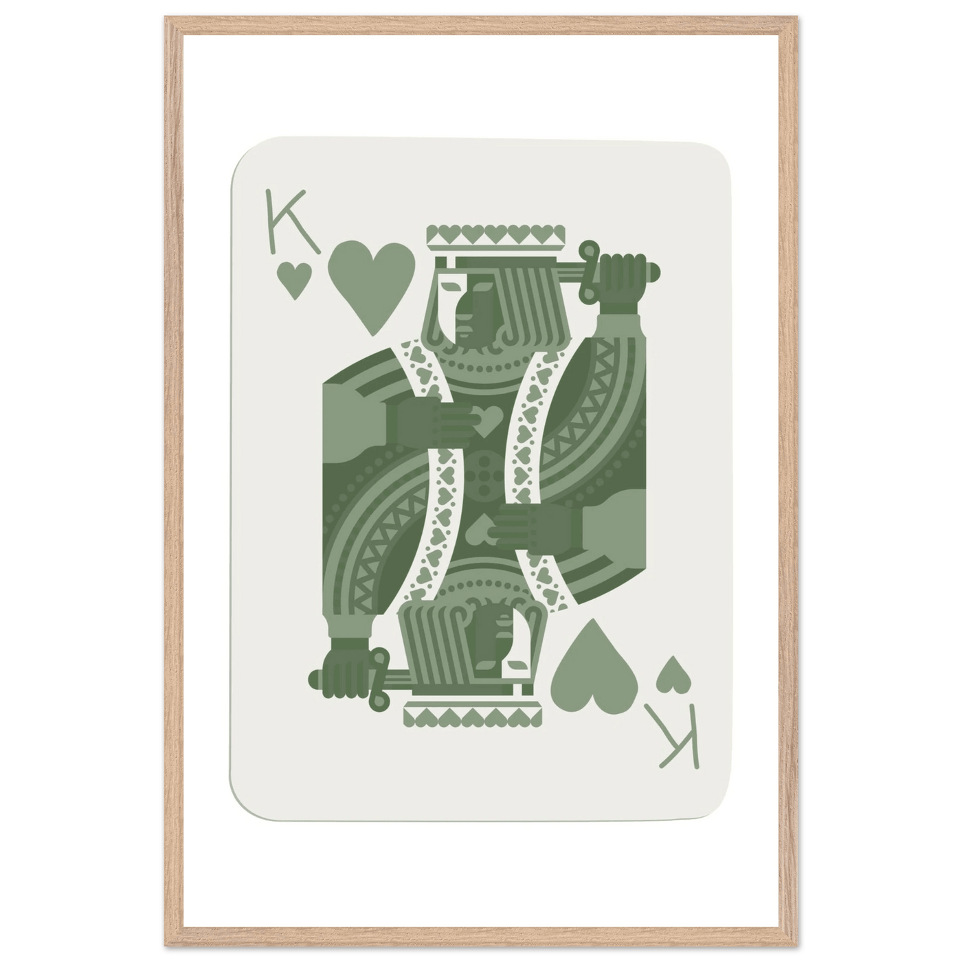 King of Hearts Poker Card Print - Sage Green & White Framed Art, Eco-Friendly Wood Frame - Vibrantwalls