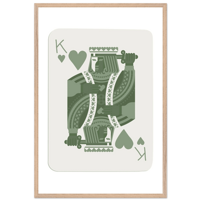 King of Hearts Poker Card Print - Sage Green & White Framed Art, Eco-Friendly Wood Frame - Vibrantwalls
