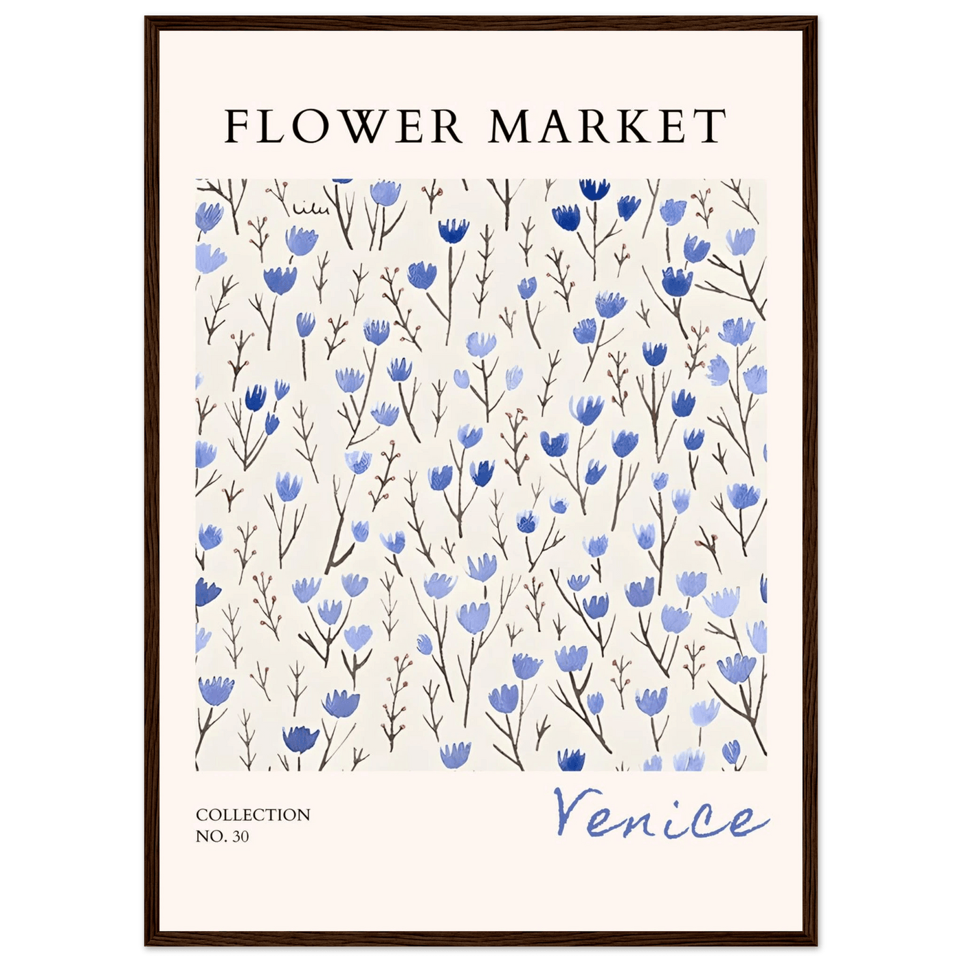 Venice Flower Market Framed Poster – Serene Blue Floral Art Print | Ready-to-Hang Wall Decor - Vibrantwalls