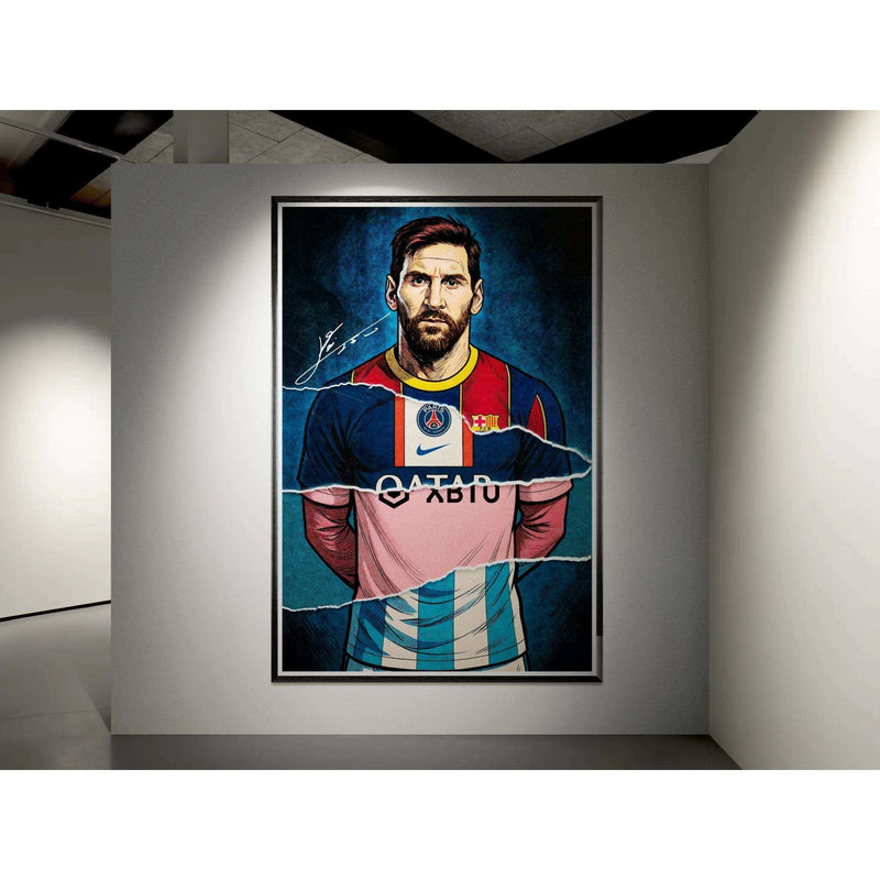 Lionel Messi Split Kit Pop Art Framed Poster – Eco-Friendly, Ready to Hang - Vibrantwalls