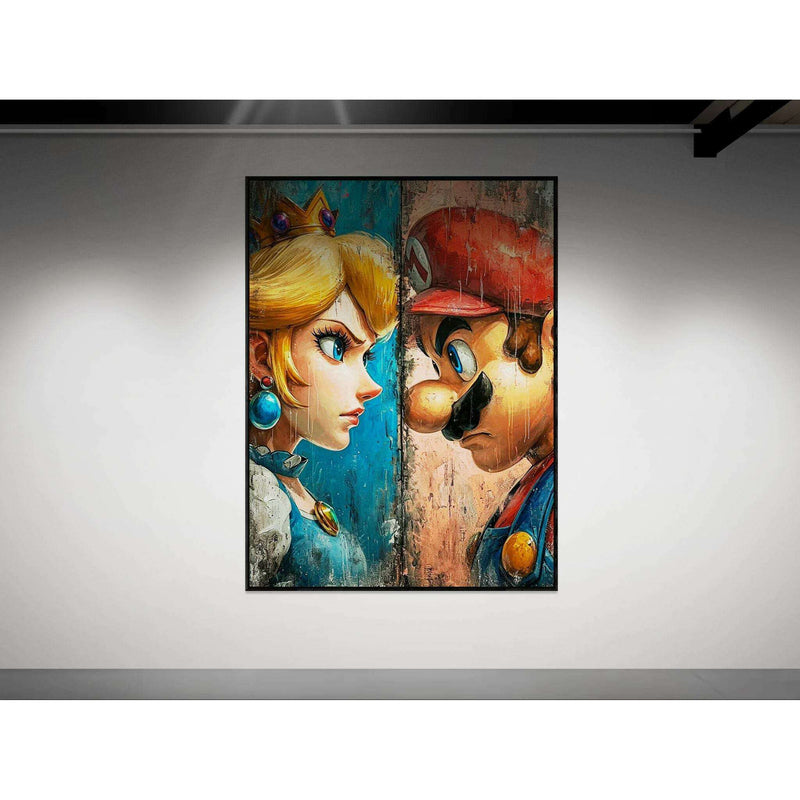 Mario & Peach Pop Art Mounted Framed Poster - Vibrantwalls