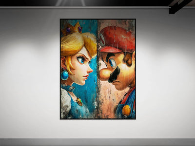 Mario & Peach Pop Art Mounted Framed Poster – Iconic Clash, Eco-Friendly, Ready to Hang - Vibrantwalls