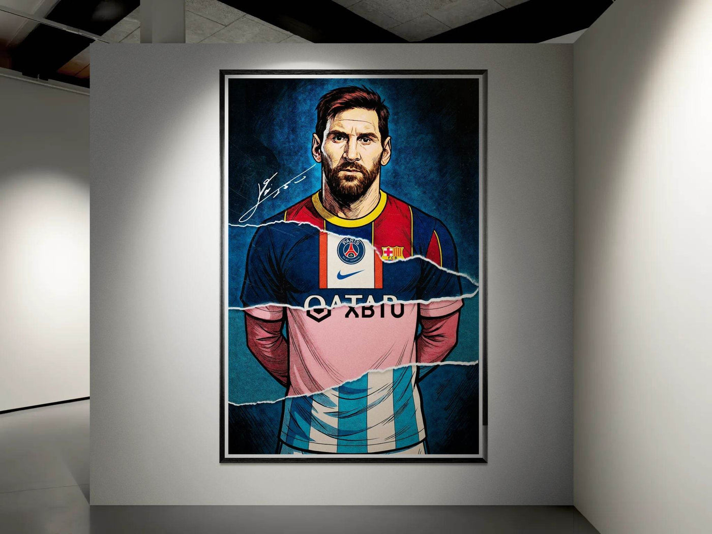 Lionel Messi Split Kit Pop Art Framed Poster – Eco-Friendly, Ready to Hang - Vibrantwalls