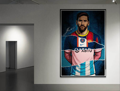 Lionel Messi Split Kit Pop Art Framed Poster – Eco-Friendly, Ready to Hang - Vibrantwalls