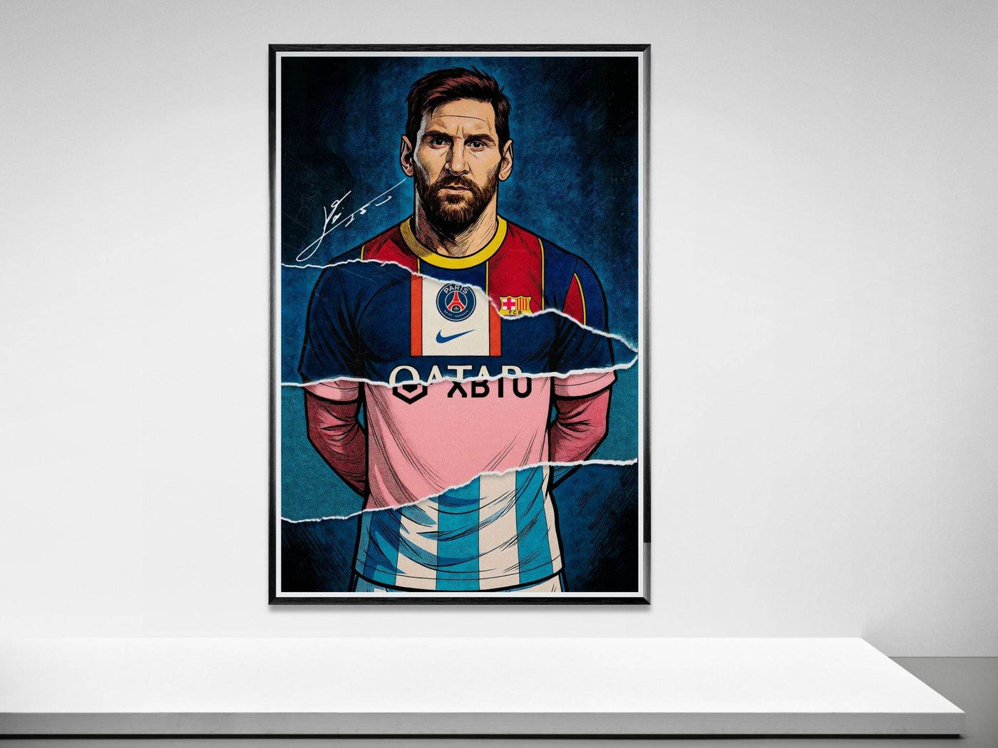 Lionel Messi Split Kit Pop Art Framed Poster – Eco-Friendly, Ready to Hang - Vibrantwalls