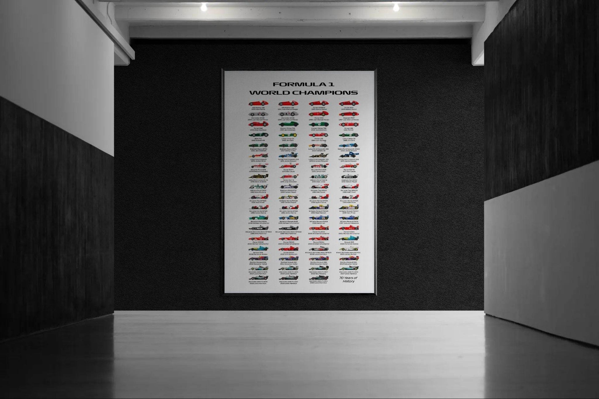 Formula 1 World Champions Poster - 70 Years of History - Eco-Friendly, Ready to Hang - Vibrantwalls