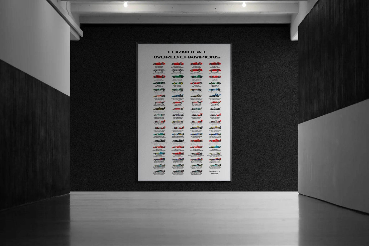 Formula 1 World Champions Poster - 70 Years of History - Eco-Friendly, Ready to Hang - Vibrantwalls