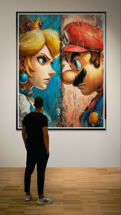 Mario & Peach Pop Art Mounted Framed Poster – Iconic Clash, Eco-Friendly, Ready to Hang - Vibrantwalls