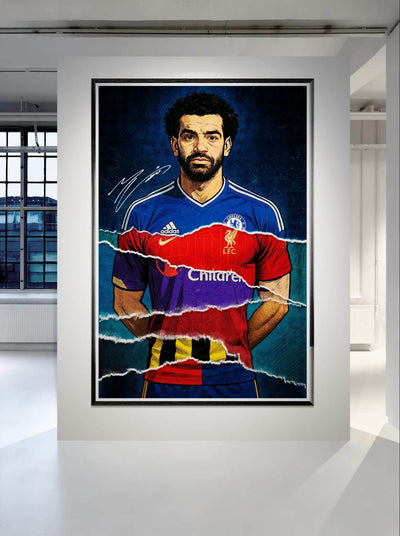 Mohamed Salah Pop Art Football Legend Mounted Framed Poster – Eco-Friendly, Ready to Hang - Vibrantwalls