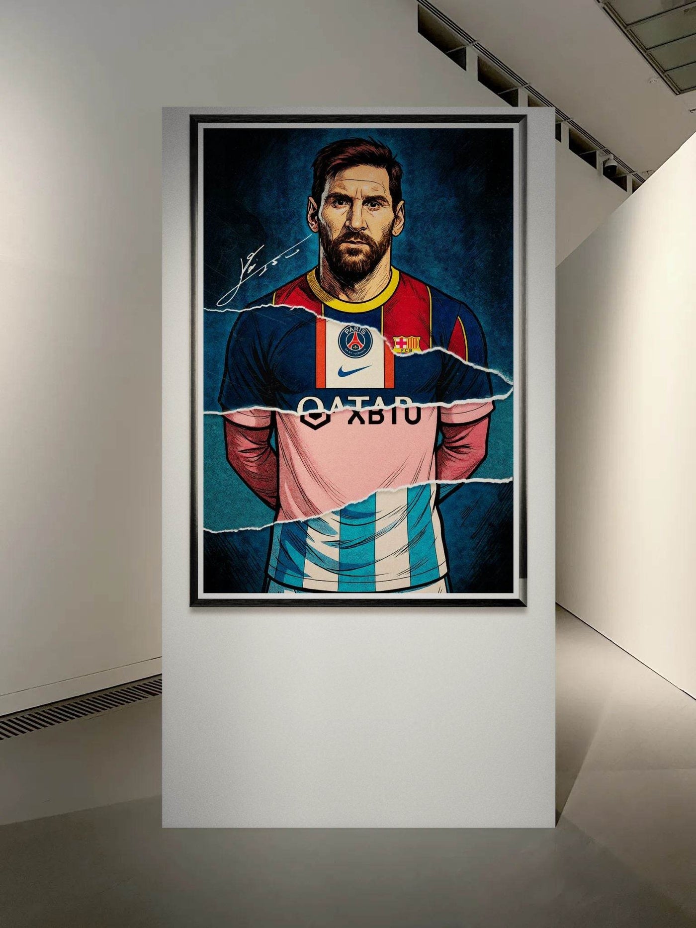 Lionel Messi Split Kit Pop Art Framed Poster – Eco-Friendly, Ready to Hang - Vibrantwalls