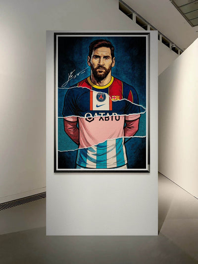 Lionel Messi Split Kit Pop Art Framed Poster – Eco-Friendly, Ready to Hang - Vibrantwalls