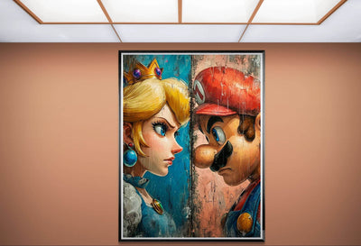 Mario & Peach Pop Art Mounted Framed Poster – Iconic Clash, Eco-Friendly, Ready to Hang - Vibrantwalls