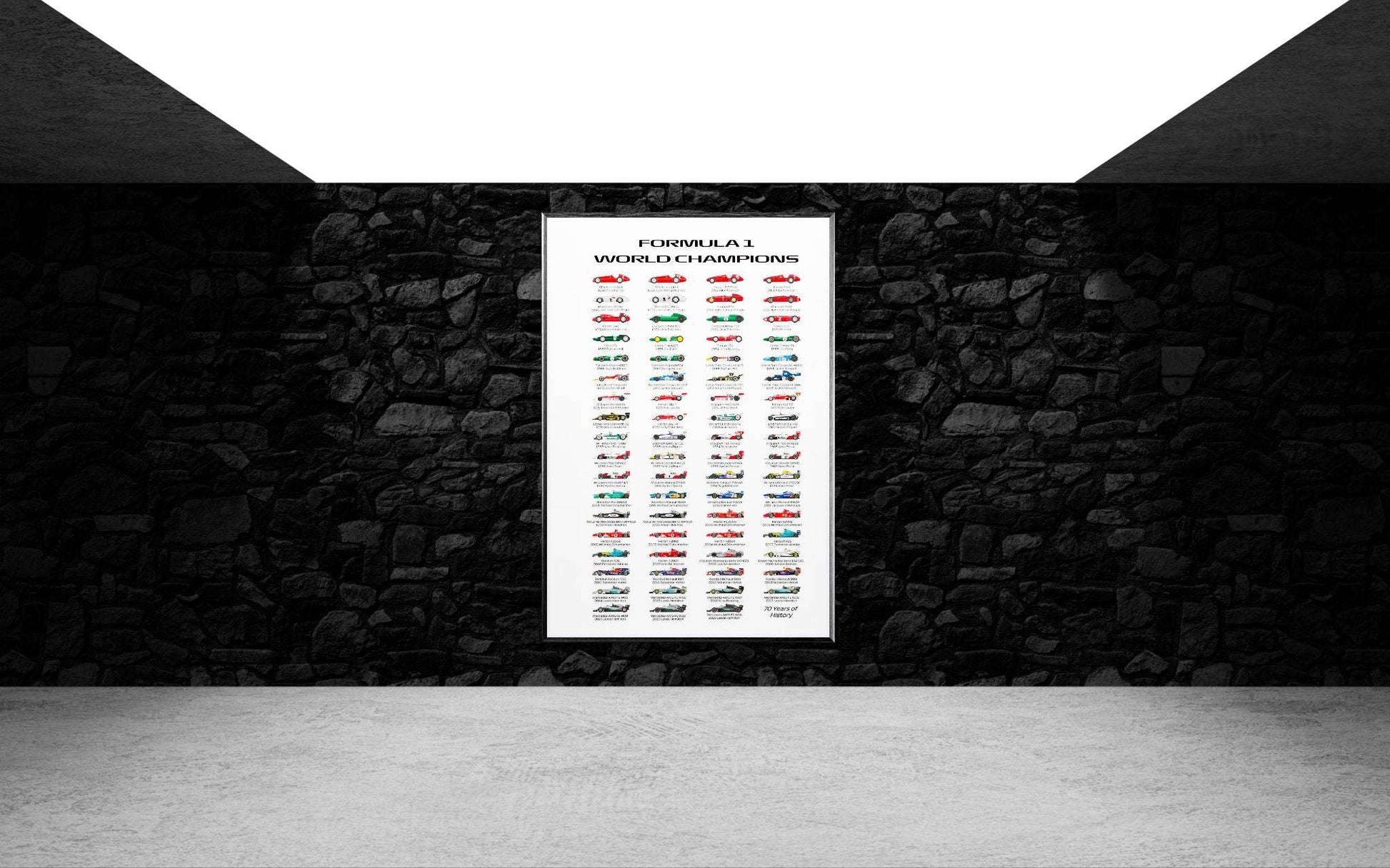 Formula 1 World Champions Poster - 70 Years of History - Eco-Friendly, Ready to Hang - Vibrantwalls