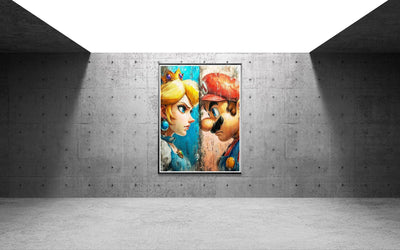 Mario & Peach Pop Art Mounted Framed Poster – Iconic Clash, Eco-Friendly, Ready to Hang - Vibrantwalls