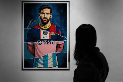 Lionel Messi Split Kit Pop Art Framed Poster – Eco-Friendly, Ready to Hang - Vibrantwalls