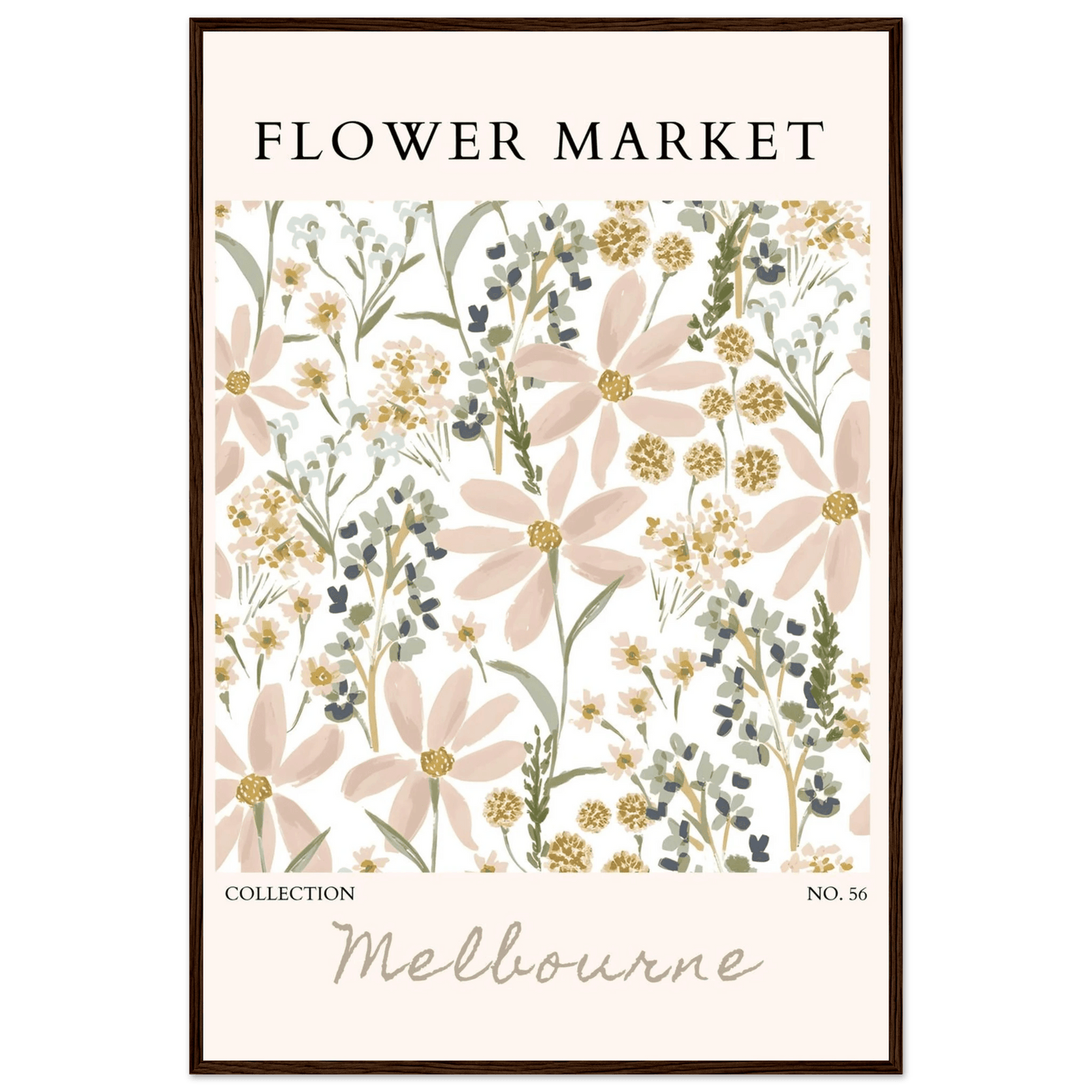 Flower Market Melbourne Framed Poster – Blush Floral & Sage Green Art Print | Ready-to-Hang Wall Decor - Vibrantwalls