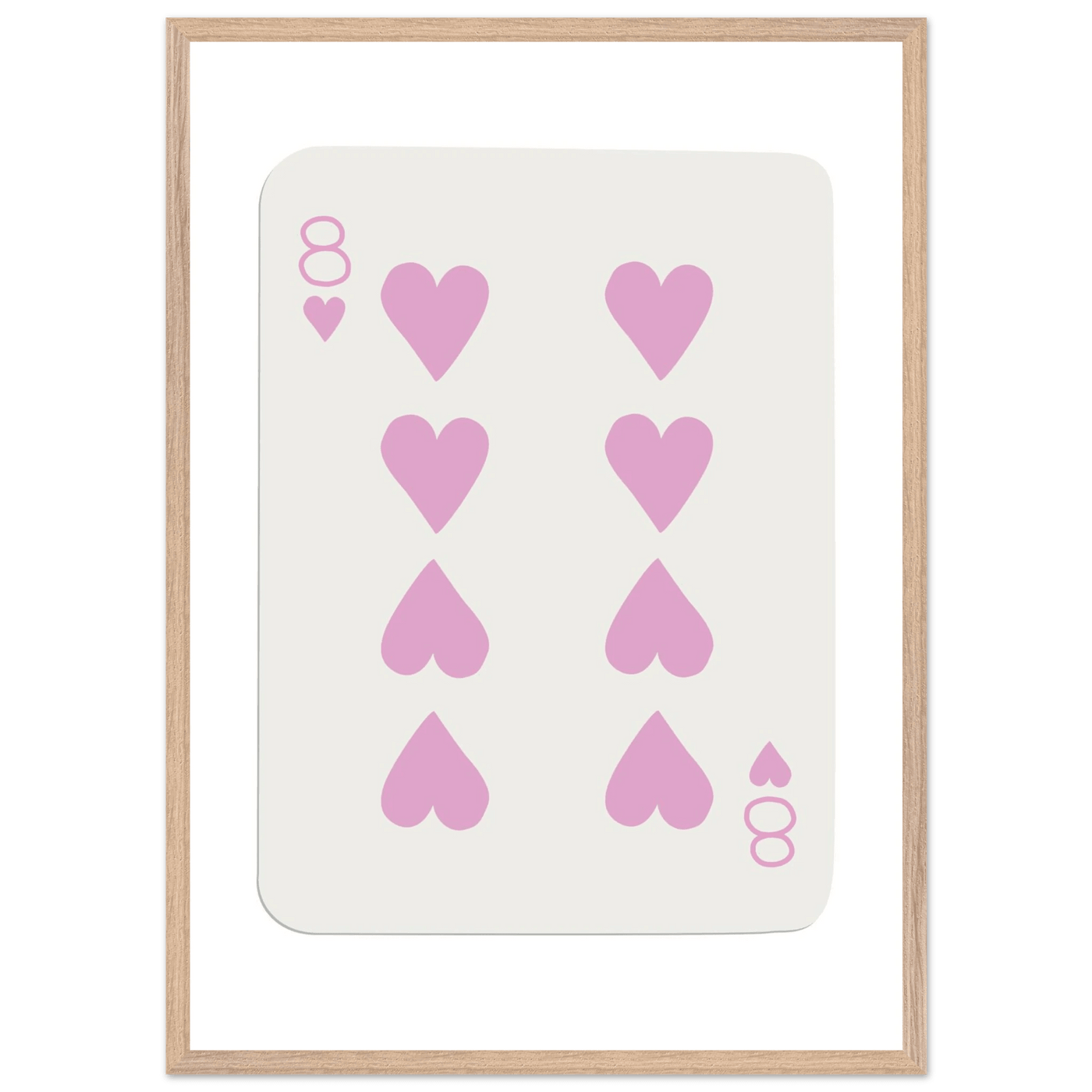Minimalist Eight of Hearts Poker Card Print - Mounted Framed Art in Eco-Friendly Wood Frame - Vibrantwalls