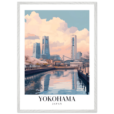 Yokohama Japan Framed Poster – Serene Pastel Cityscape Wall Art with Wooden Frame - Vibrantwalls
