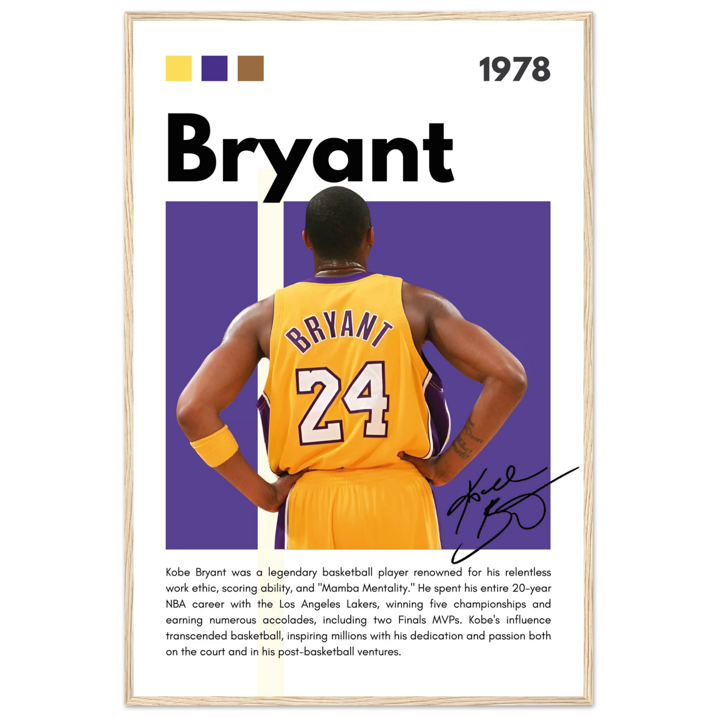 Kobe Bryant Mamba Mentality Lakers Framed Poster 60x90 cm 24x36″ Wood frame Vibrantwalls