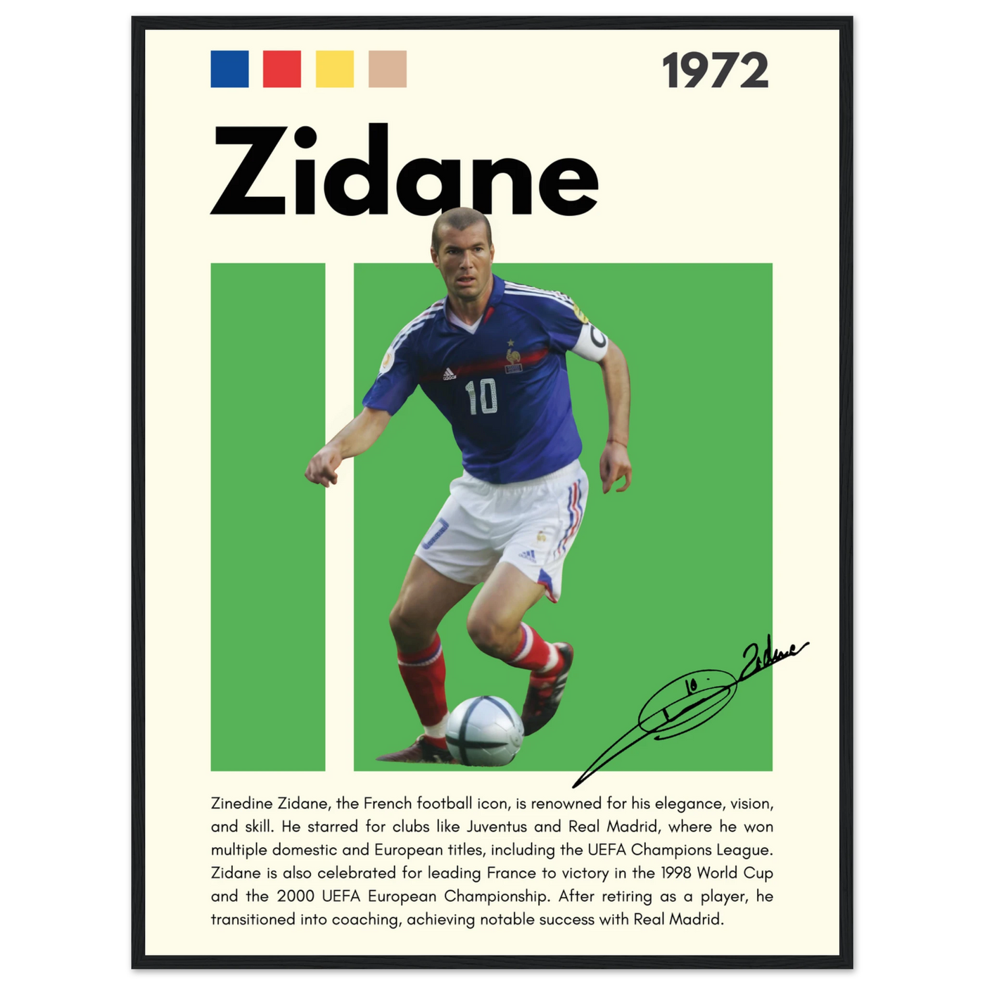 Zinedine Zidane Football Legend Framed French Poster 60x80 cm 24x32″ Black frame Vibrantwalls
