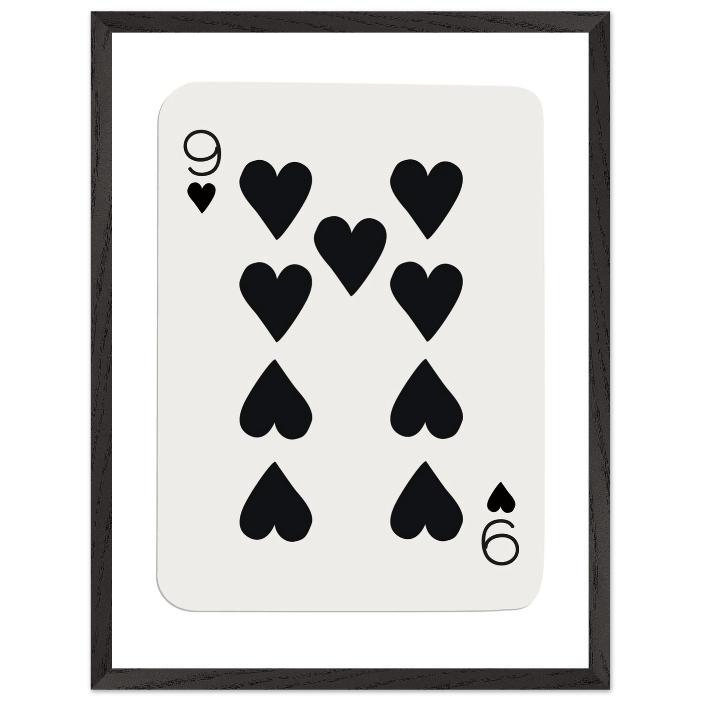 Minimalist Nine of Hearts Poker Card Print - Mounted Framed Eco-Friendly Wall Art in Various Sizes & Frame Finishes - Vibrantwalls