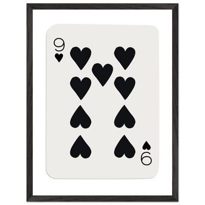 Minimalist Nine of Hearts Poker Card Print - Mounted Framed Eco-Friendly Wall Art in Various Sizes & Frame Finishes - Vibrantwalls