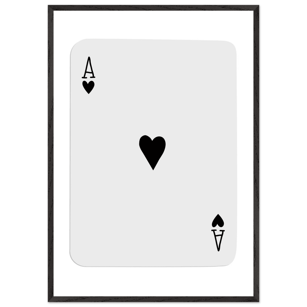 Ace of Hearts Minimalist Poker Card Art - Eco-Friendly Mounted Framed Poster, Choice of Frame Finish & Size - Vibrantwalls