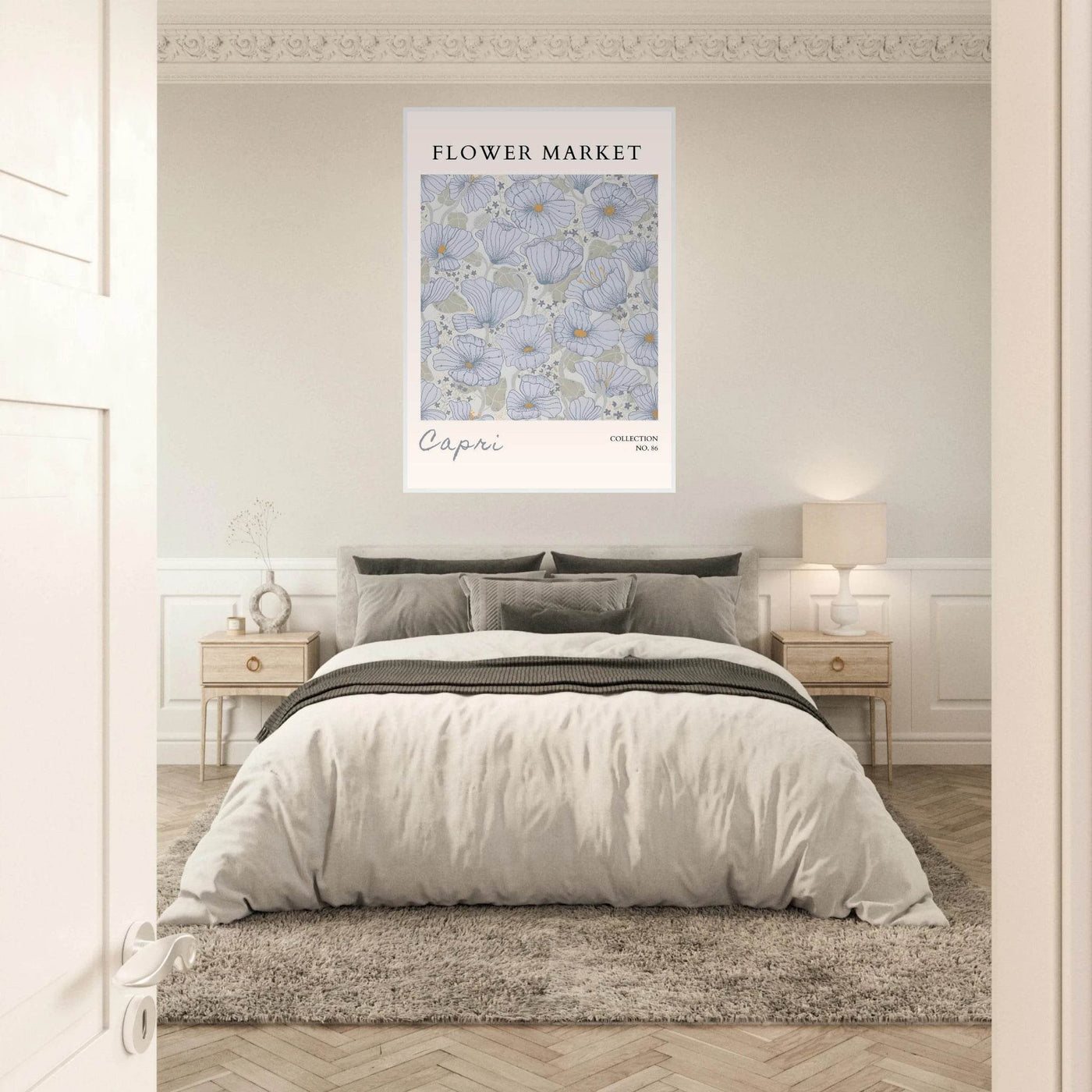 Capri Flower Market Framed Poster – Serene Floral Art Print in Cool Tones | Ready-to-Hang Wall Decor - Vibrantwalls