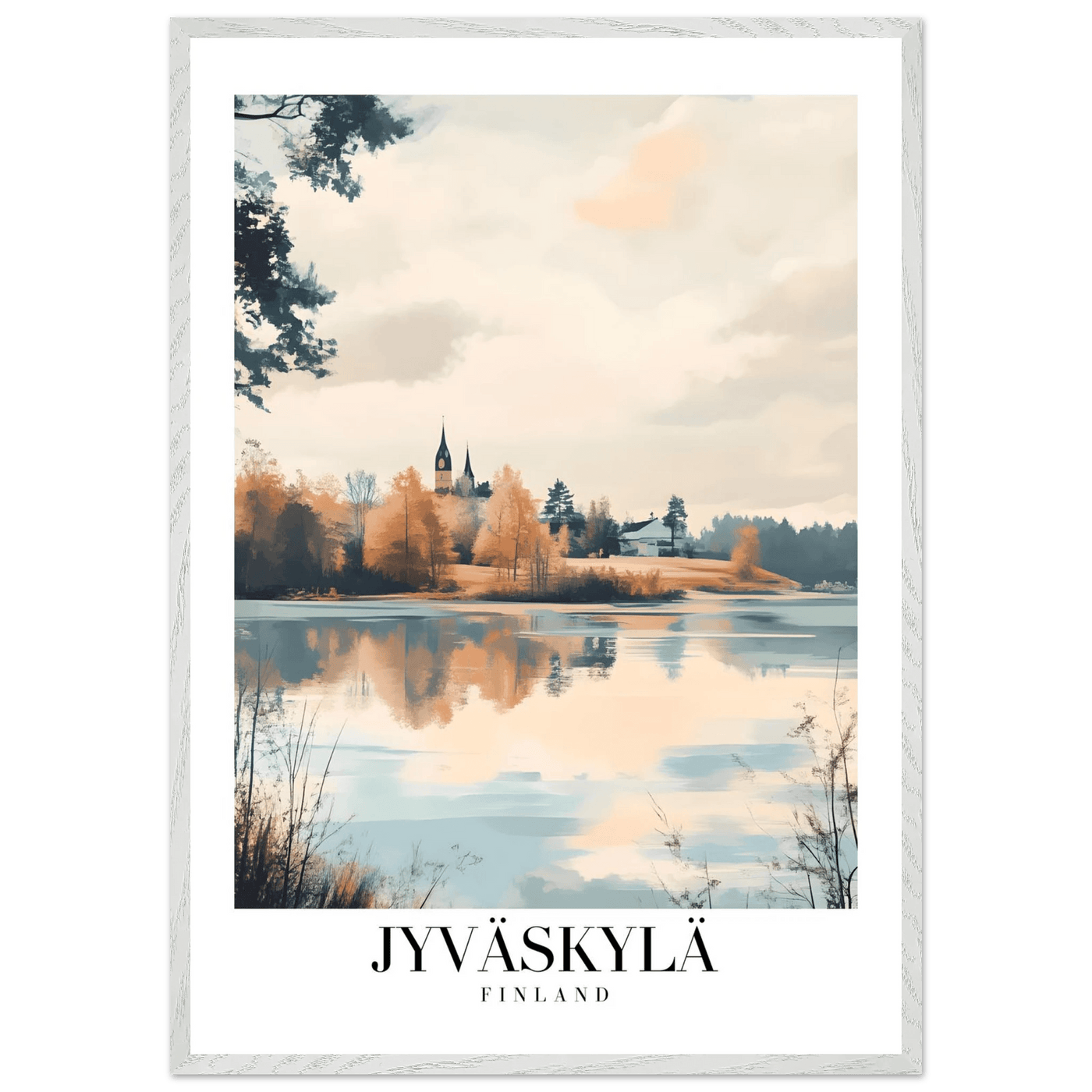 Jyväskylä Finland Framed Poster – Serene Lakeside Wall Art with Vintage-Inspired Charm & Wooden Frame - Vibrantwalls