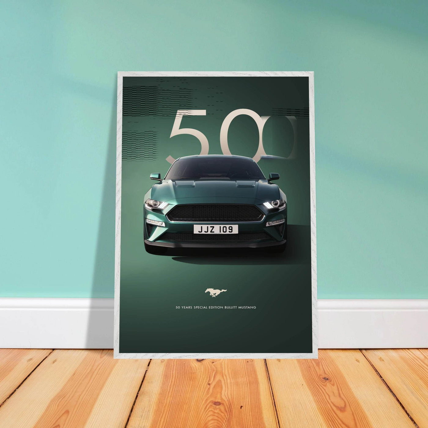 1968 Bullitt Mustang GT - 50th Anniversary Framed Poster | Iconic Dark Highland Green, Ready-to-Hang Wall Art - Vibrantwalls