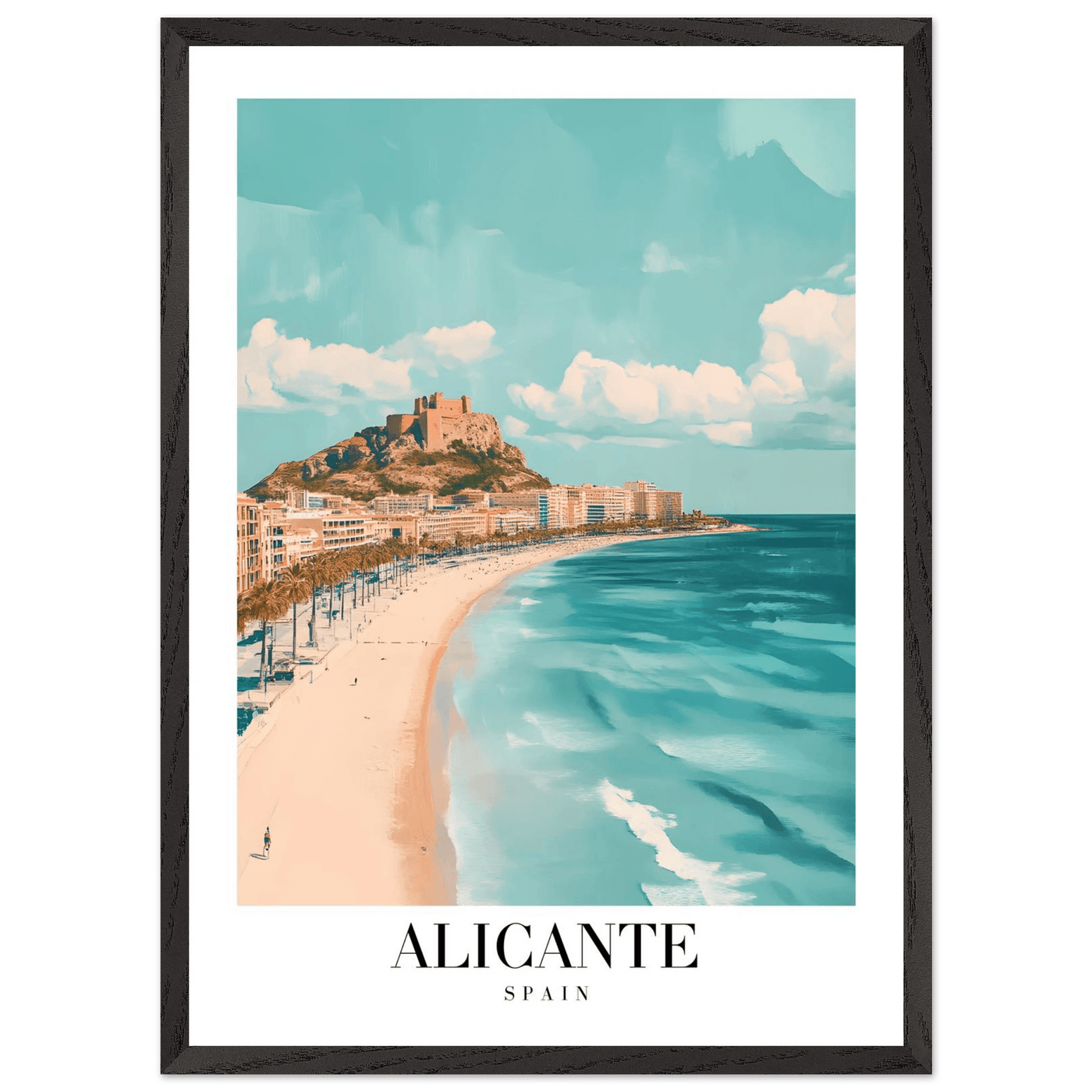 Alicante Spain Framed Poster – Vintage Coastal Wall Art with Azure Blues & Sandy Hues - Vibrantwalls