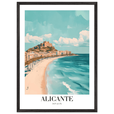 Alicante Spain Framed Poster – Vintage Coastal Wall Art with Azure Blues & Sandy Hues - Vibrantwalls