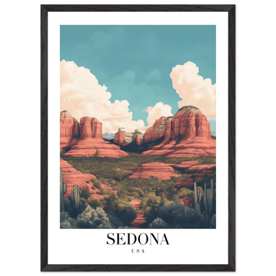 Sedona USA Framed Poster – Iconic Red Rocks Wall Art with Vintage Desert Vibes - Vibrantwalls