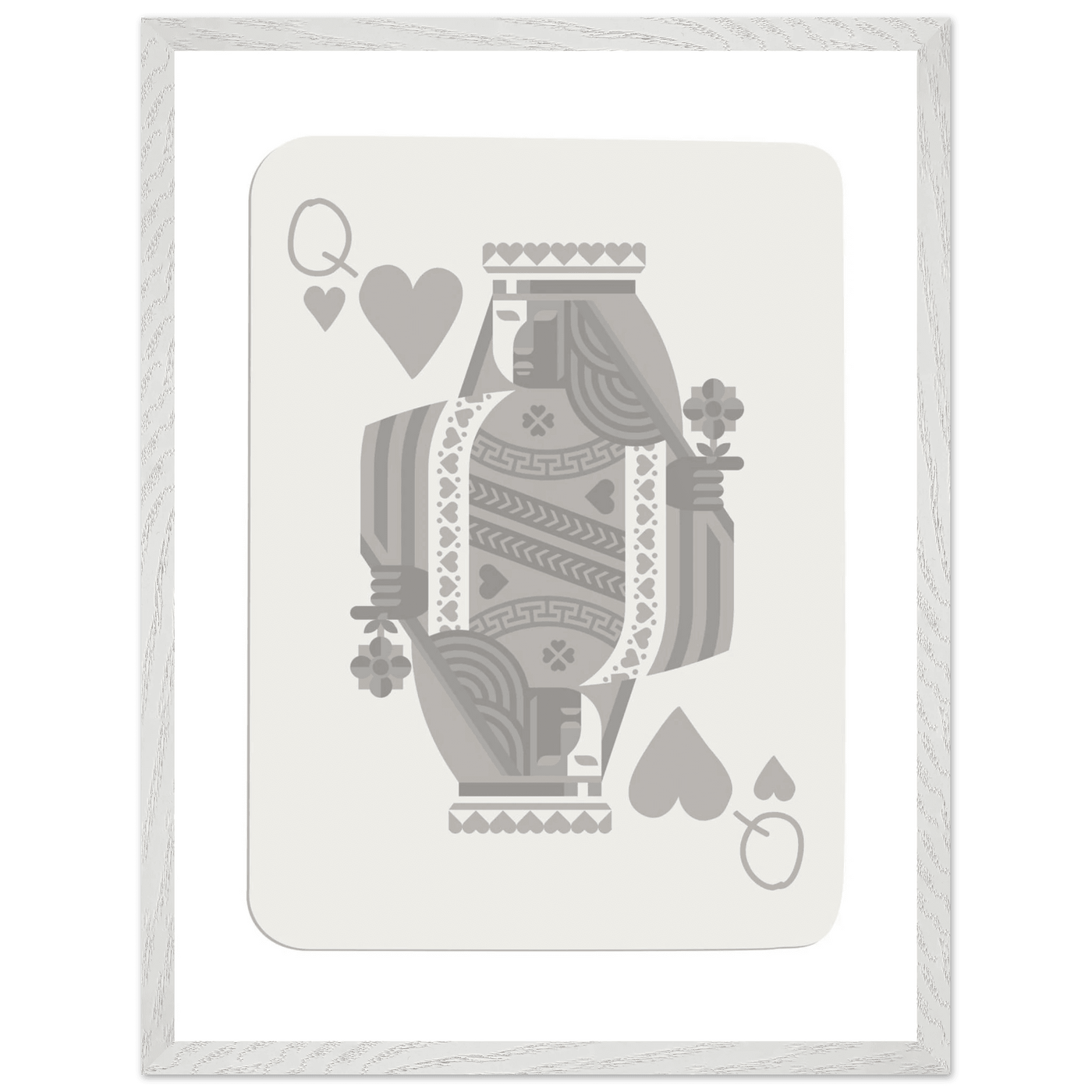 Queen of Hearts Poker Card Print - Grey & White Framed Art, Eco-Friendly Wood Frame in Multiple Sizes - Vibrantwalls