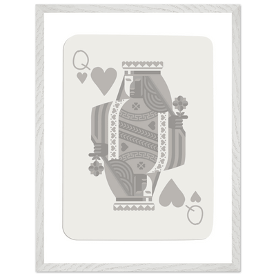 Queen of Hearts Poker Card Print - Grey & White Framed Art, Eco-Friendly Wood Frame in Multiple Sizes - Vibrantwalls