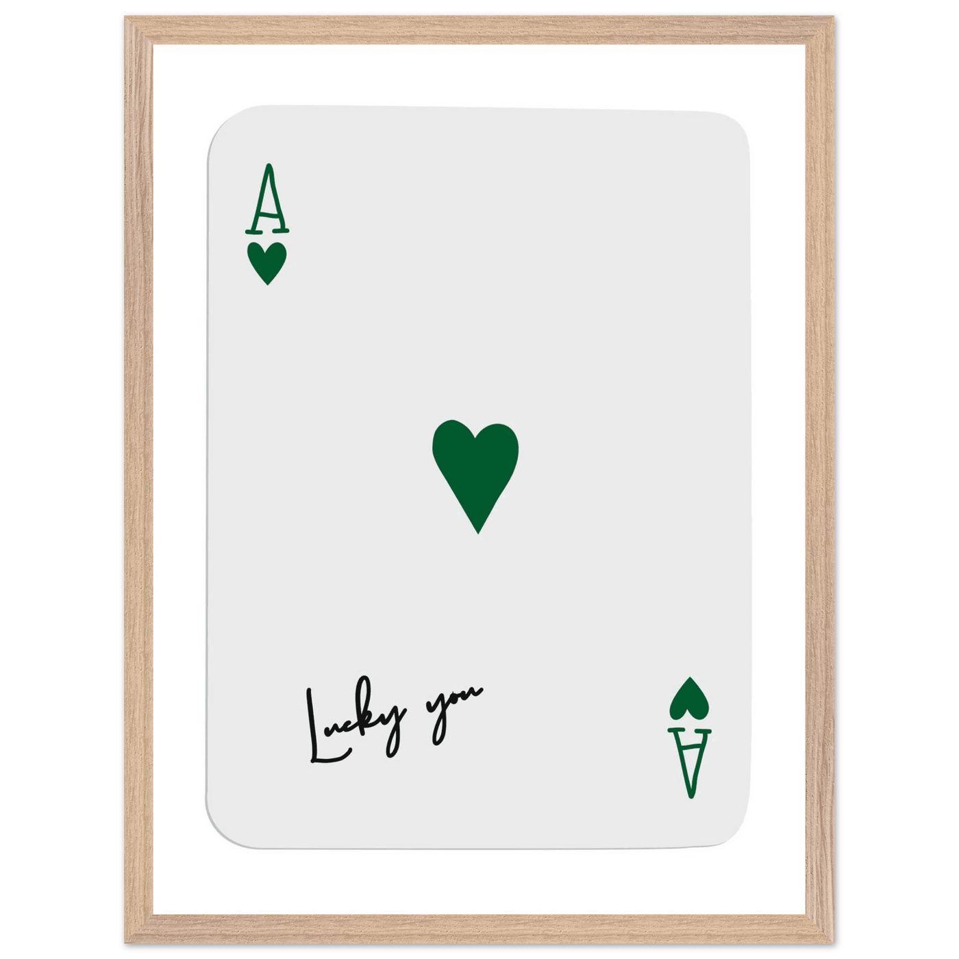 Lucky You Ace of Hearts Poker Card Art - Eco-Friendly Framed Print with Deep Green Accent - Vibrantwalls
