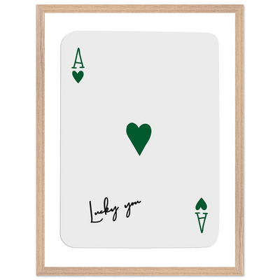 Lucky You Ace of Hearts Poker Card Art - Eco-Friendly Framed Print with Deep Green Accent - Vibrantwalls