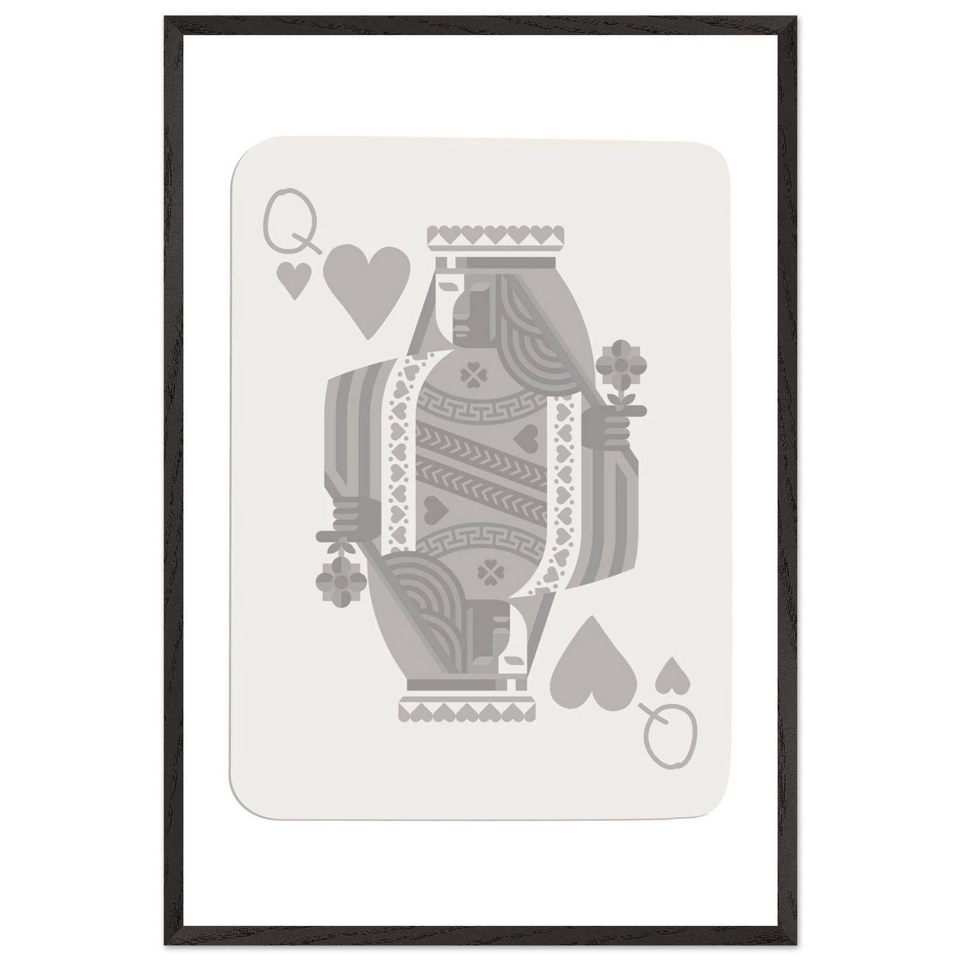 Queen of Hearts Poker Card Print - Grey & White Framed Art, Eco-Friendly Wood Frame in Multiple Sizes - Vibrantwalls