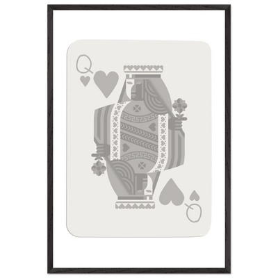 Queen of Hearts Poker Card Print - Grey & White Framed Art, Eco-Friendly Wood Frame in Multiple Sizes - Vibrantwalls
